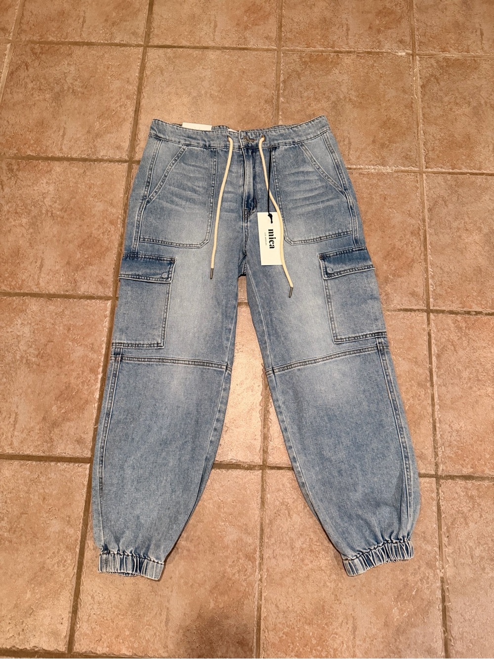 Mica Los Angeles Light Blue Denim Cargo Ankle Jeans